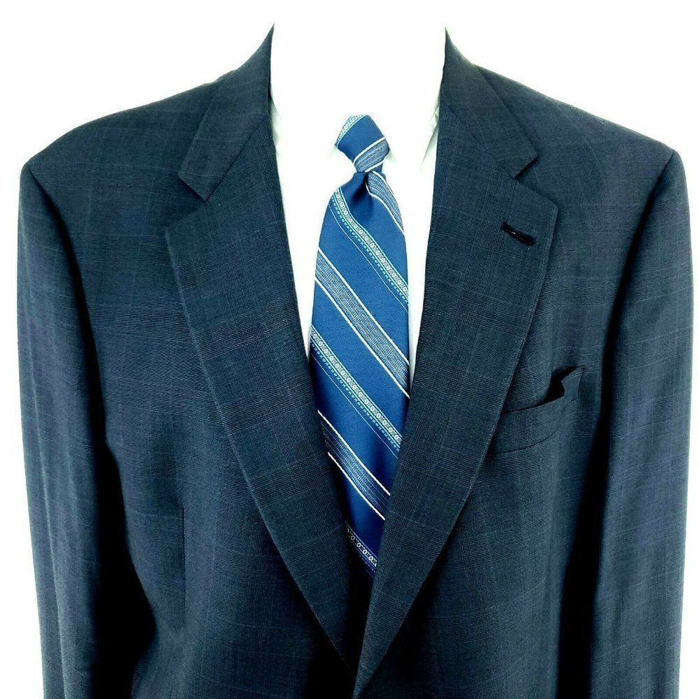 Hart Schaffner Marx 42L 2 Button Glen‎ Check Blue W